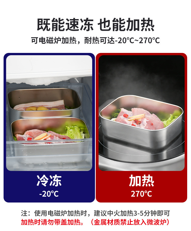 日本不锈钢保鲜盒 304食品级冰箱收纳盒带盖密封冷冻肉类专用盒子详情9