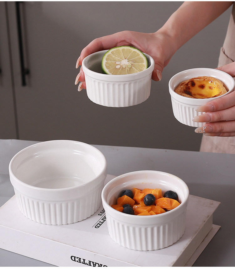 空气炸锅专用陶瓷舒芙蕾烤碗蒸蛋碗简约圆形白色家用布丁甜品碗详情28