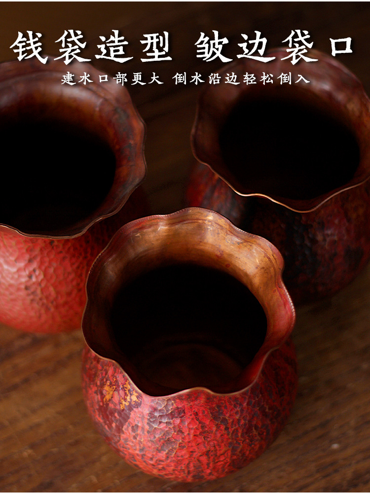纯铜手工水盂笔洗茶洗刻花日式水盂笔洗茶渣桶加厚建水茶道零配件详情4