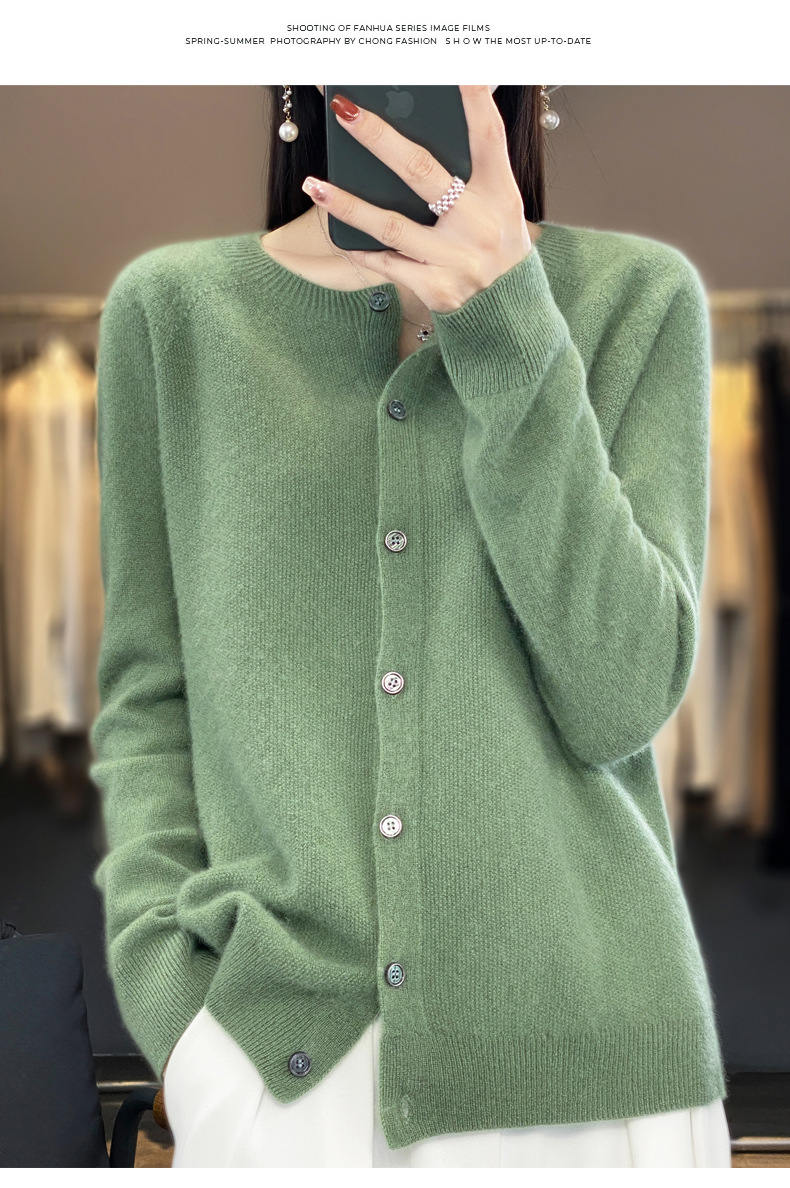 羊毛混纺2025春季新女装圆领短款一线 成衣针织开衫保暖外套上衣5详情12