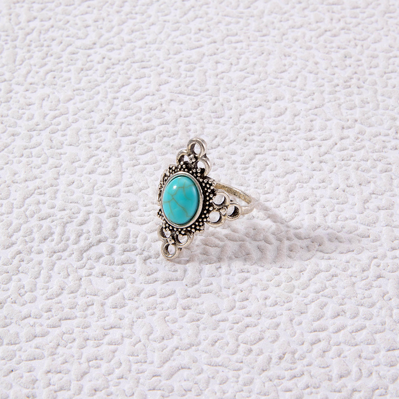 欧美跨境饰品 时尚复古绿松石戒指 个性民族风椭圆十字架几何指环详情38