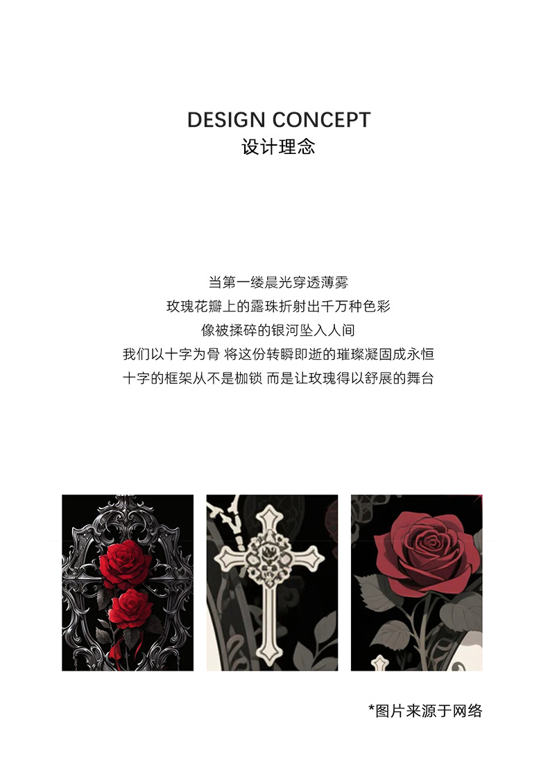 Dark Gothic style red rose entwined cross pendant necklace with a unique female design sense, black woven collarbone chain pic 4
