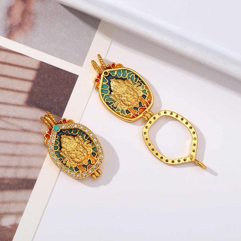 Fashionable and individual ancient-style sand gold enamel color diamond-encrusted pendant decoration can be opened. Wholesale of Wealth God pendant jewelry from the manufacturer pic 5