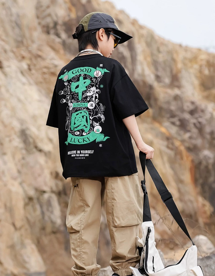 Guizao mid-big kid verano de algodón camiseta de manga corta 2025 nuevo zhang hombre chica negro hermoso vestido de verano red guizao T pic 19