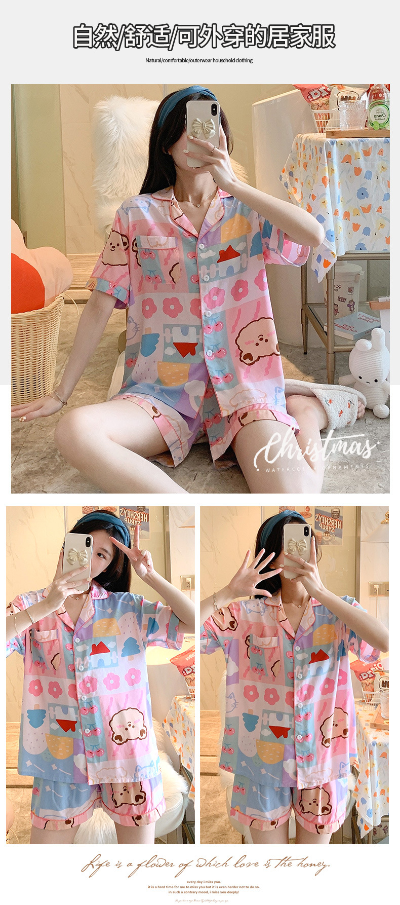 ins Fresh pajama women Summer short sleeves and shorts Korean cardigan plus-size Korean Japanese-style home wear two-piece set pic 30