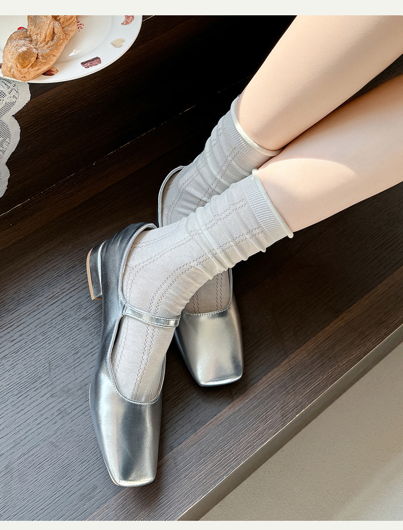 White hollowed-out glass fiber mid-calf socks, Korean-style chic ultra-thin summer pile-up socks, ballet-style Lolita girl pic 11