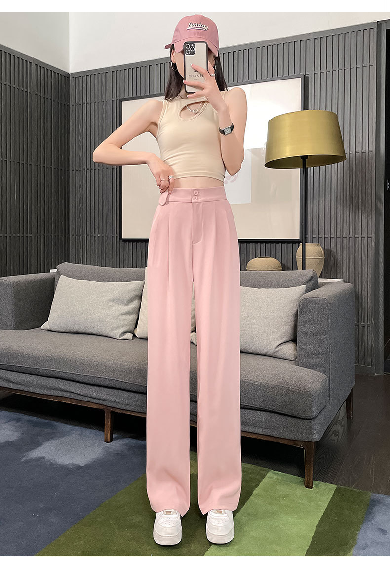 高腰西装裤女2024夏季新款窄版阔腿裤松紧弹力垂感裤子薄款直筒裤详情18