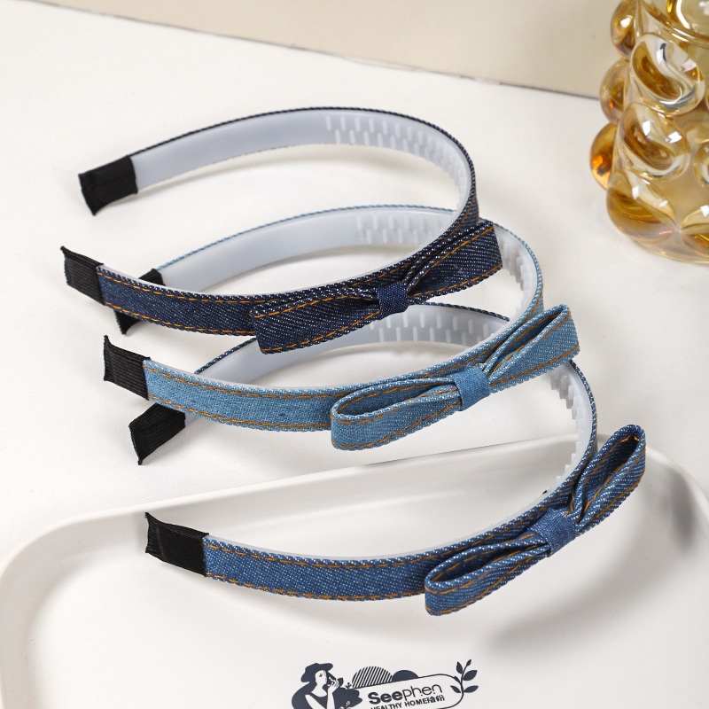 韩版牛仔发饰甜酷风蝴蝶结发箍儿童布艺压发卡带齿防滑少女头箍详情4