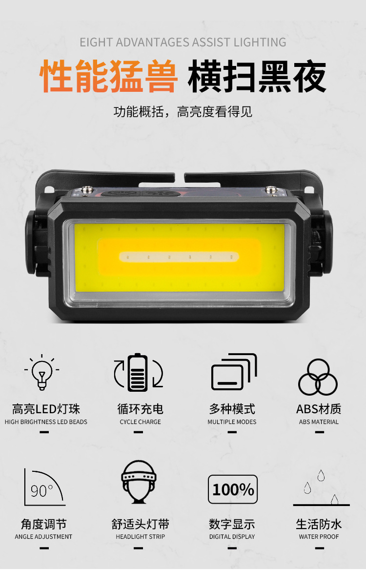 Faros recargables al aire libre pantalla inteligente running fishing faros LED luz fuerte faros luz ligera pic 4
