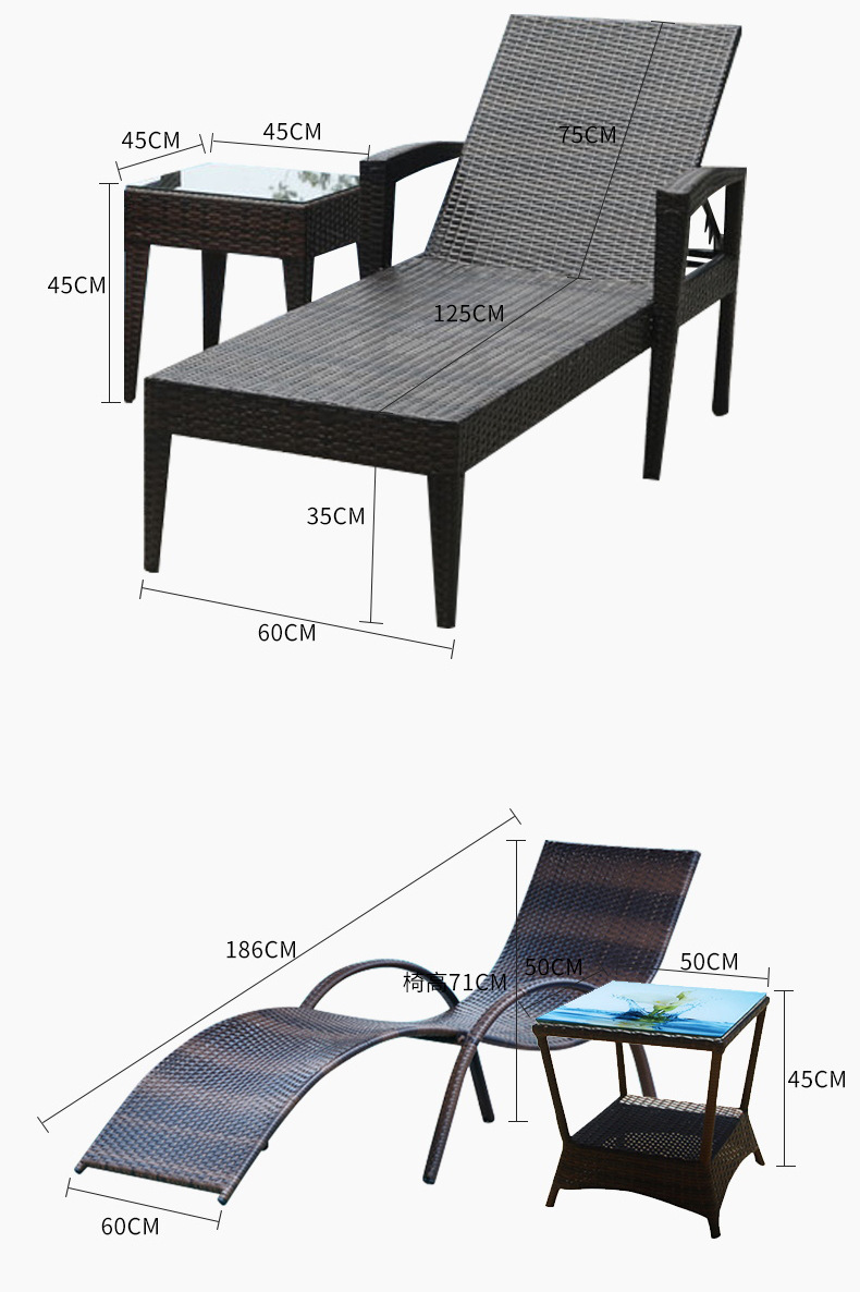 户外藤编躺床庭院别墅露台露天游泳池休闲藤沙发躺椅沙滩折叠椅详情43