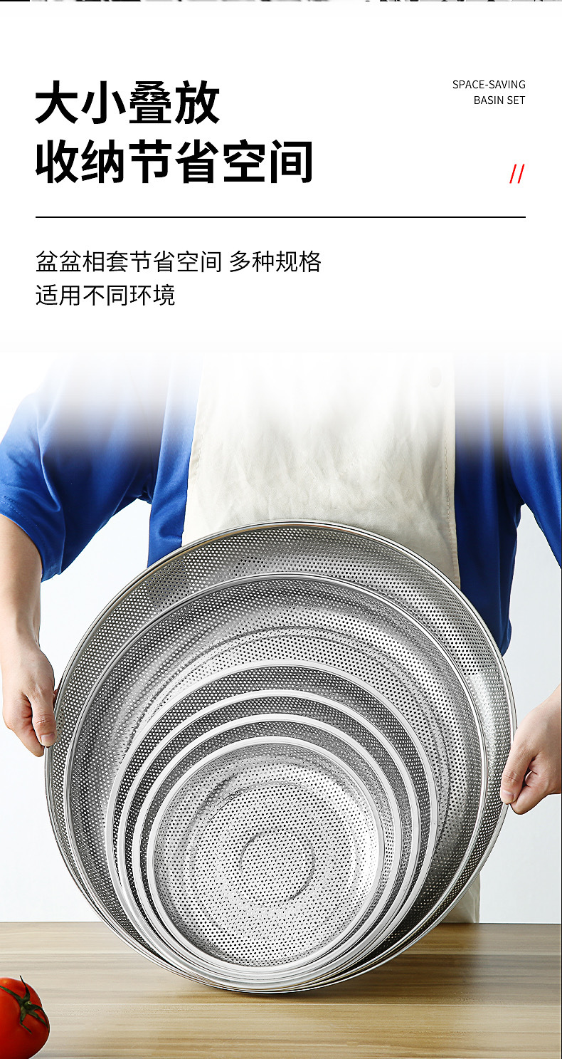 不锈钢沥水篮、盆密孔盘分样粉筛粮食谷物过滤筛盘 厨房家用多用过滤盘密孔盘详情6