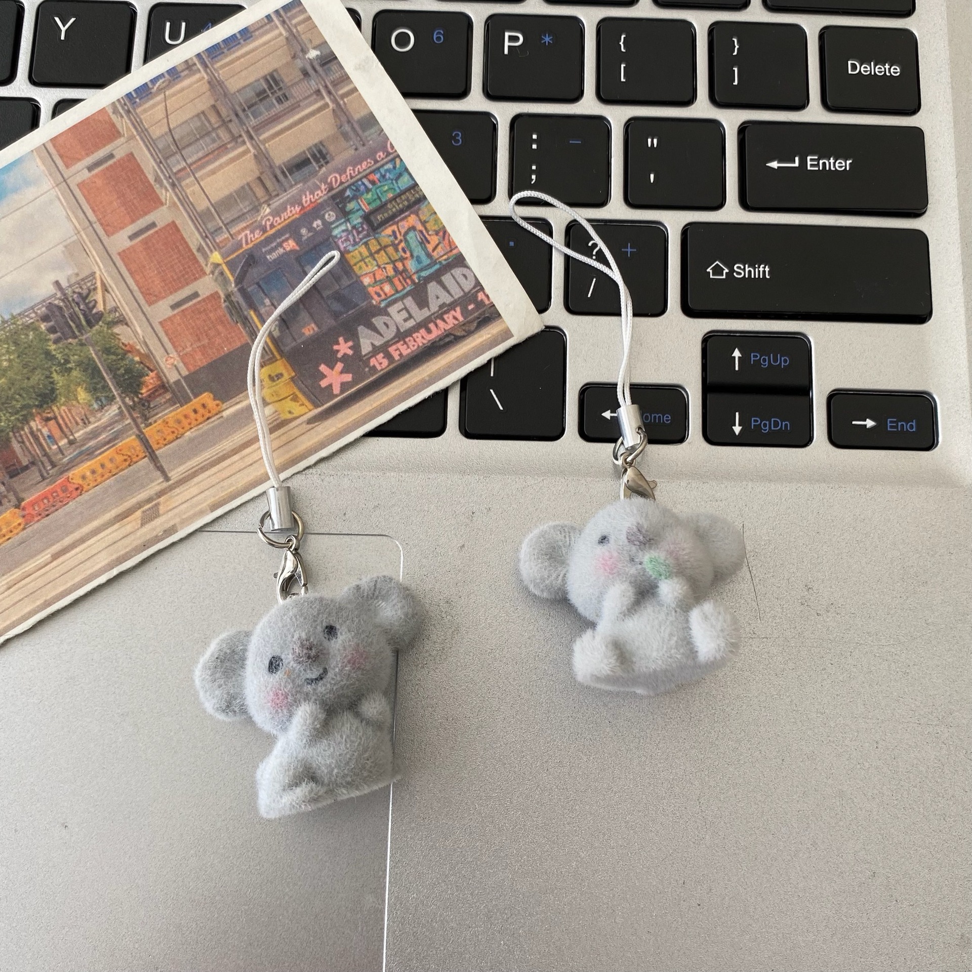 Flocked koala mobile phone line pendant, keychain, creative and personalized gift, schoolbag pendant, high appearance level, niche pendant, flocked cartoon doll, flocked koala keychain pendant, cartoon cute keychain pic 4