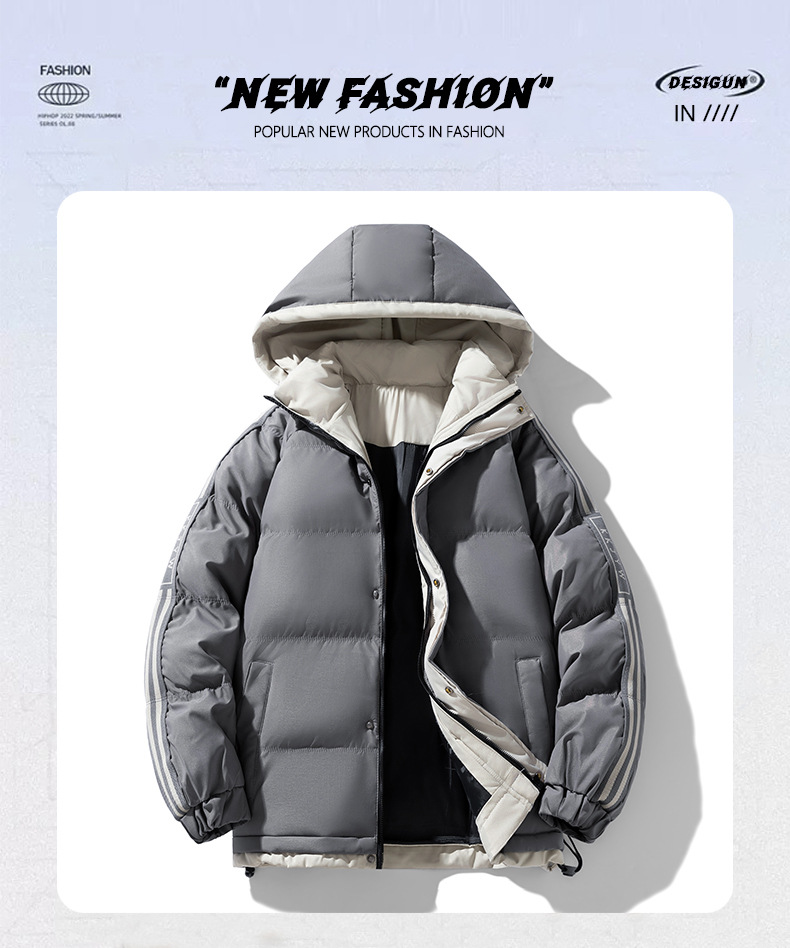 M-8XL Cross-border cotton-padded jacket for men, winter loose, waterproof, thickened cotton-padded jacket, casual and warm bread jacket, hooded cotton-padded jacket pic 1
