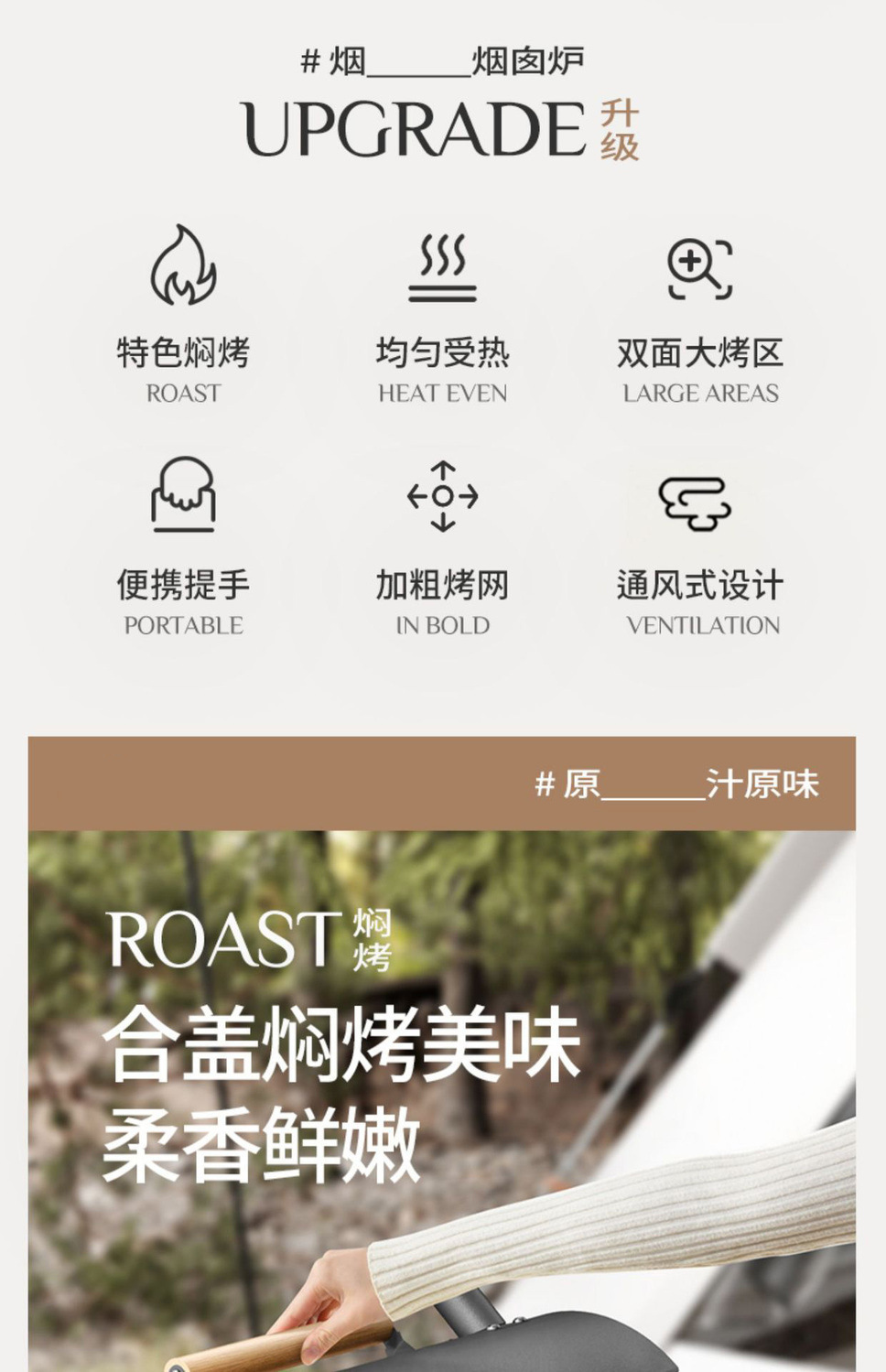 新款手提烧烤炉家用煎烤两用围炉便携式户外露营无烟烧烤架烤肉炉详情5