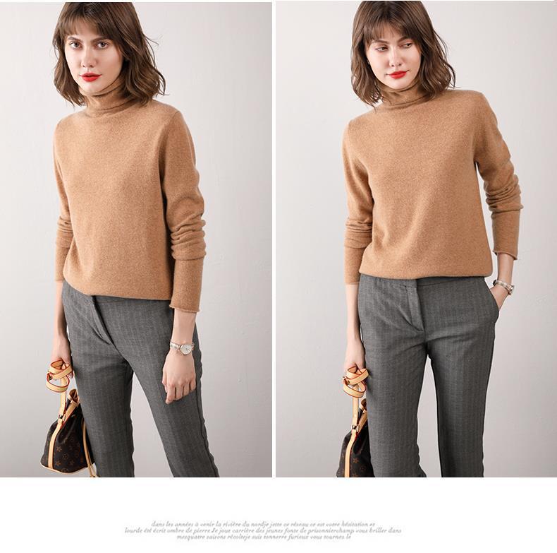 堆堆领羊毛衫女100 纯羊毛秋冬高领洋气内搭薄款针织打底羊绒毛衣详情9