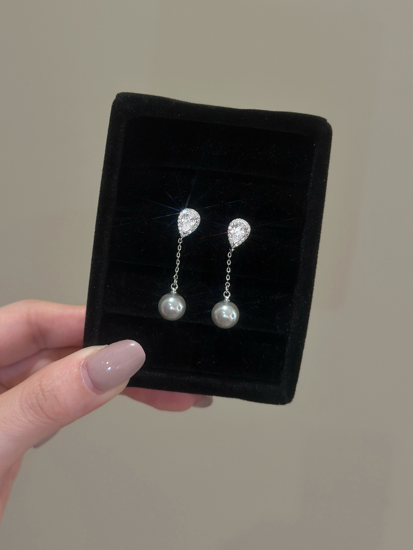 银针轻奢锆石水滴珍珠款流苏耳钉法式气质百搭耳环简约高级感耳饰详情9