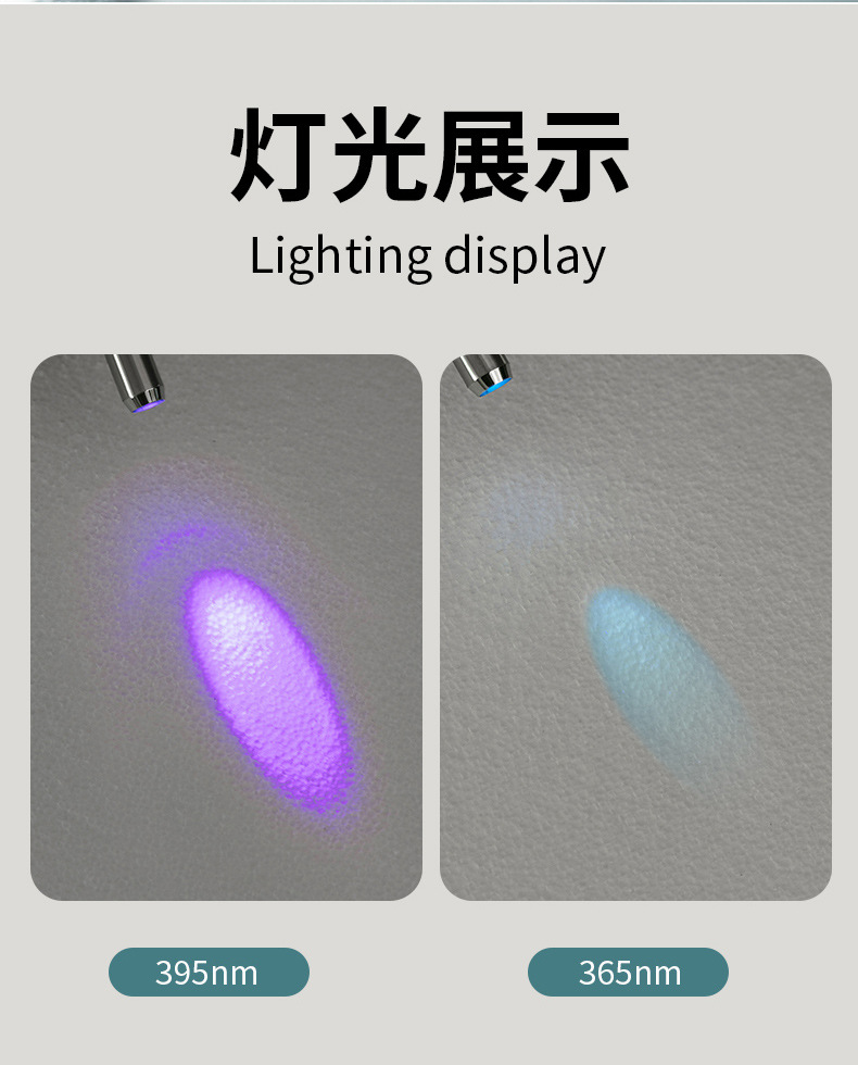 365395nm ultraviolet lamp fluorescent agent detection UV curing jewelry identification anti-counterfeiting banknote verification flashlight, handheld flashlight pic 3