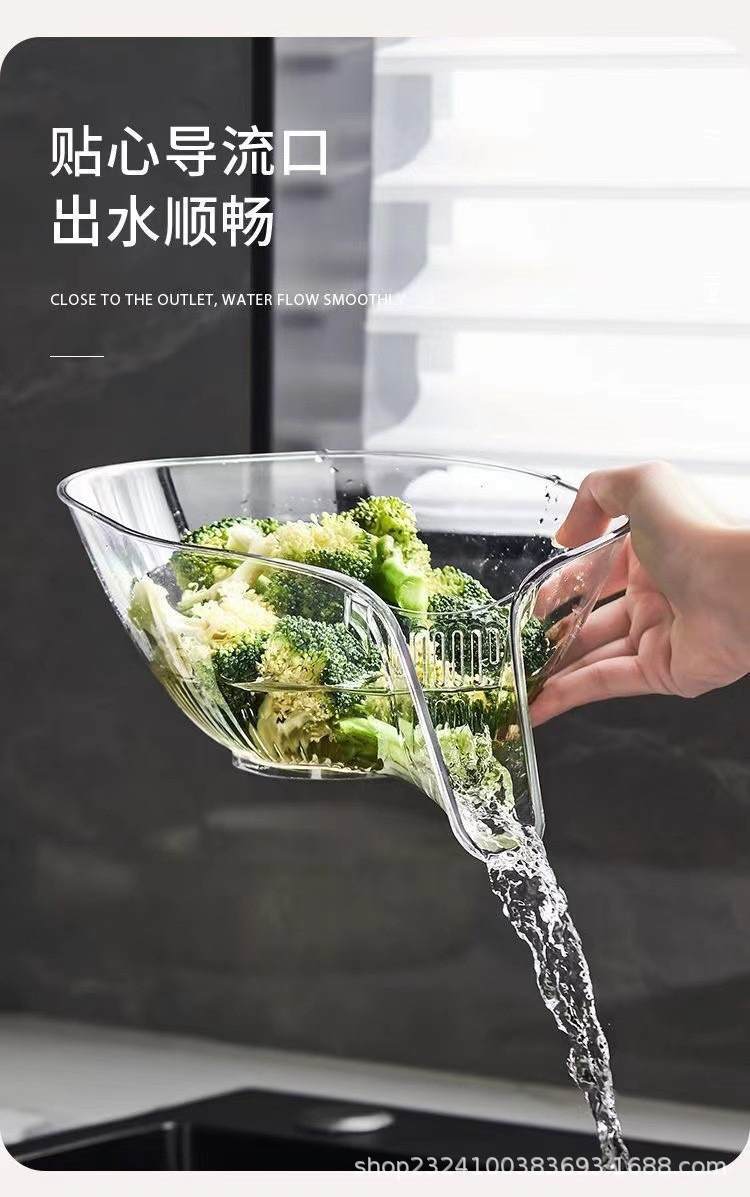 Multi-functional draining basket, dry-wet separation water tank, water filter basket, traceless creative plastic model, vegetable washing water pool, draining rack, batch pic 7