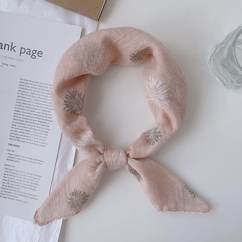 Japanese-style breathable cotton and linen small square scarf for women, 60x60cm, forest girl neck protection small scarf, sun protection travel photo headscarf pic 24