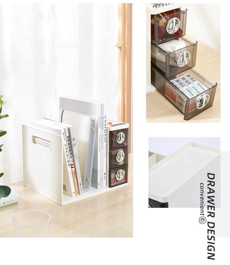 Desktop storage box, drawer-type pen holder, multi-functional bookstand for dormitory, book shelving, office desk file rack pic 10