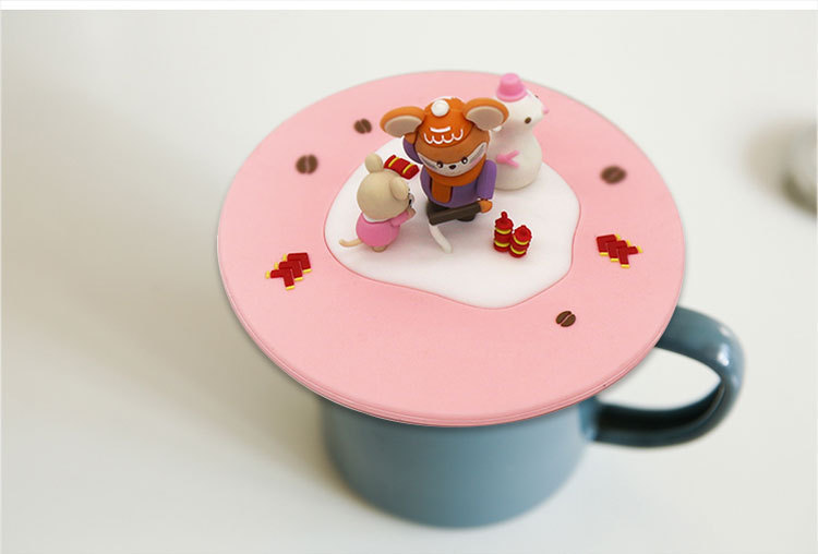 Customizable silicone cartoon creative three-dimensional figurine cup lid, dust-proof and leak-proof, cute round universal mug and tea cup pic 11