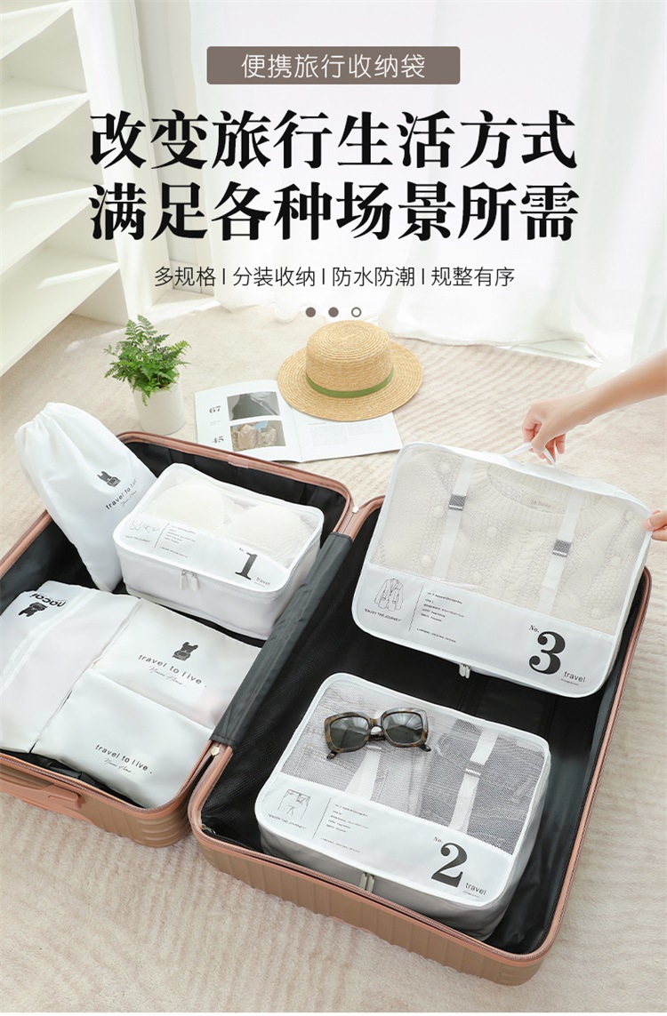 Travel storage bags, 7-piece set for portable clothing storage, makeup and toiletries bags, and luggage compartments during business trips and travels pic 1