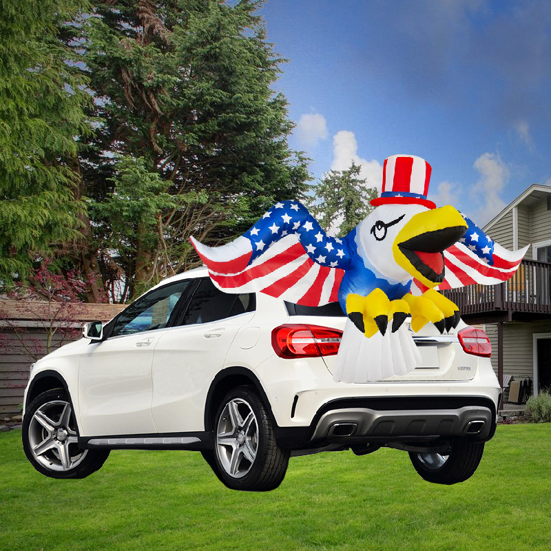 Cross-border US Independence Day dinosaur car air model, rear window decoration polyester printed LED light illuminated inflatable air model pic 3