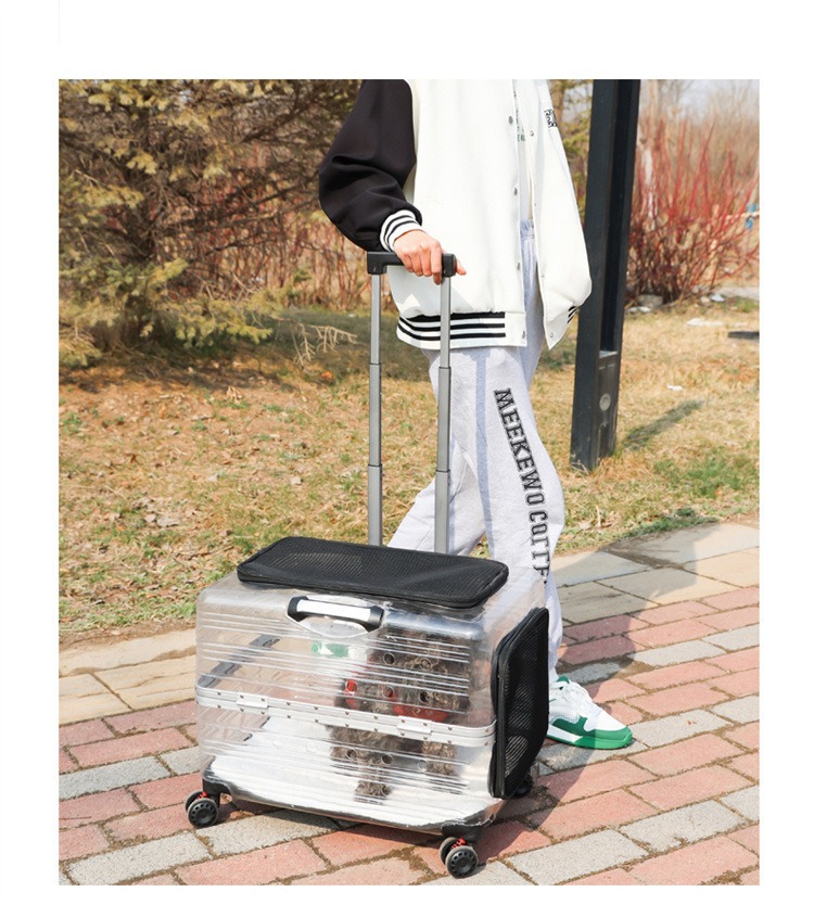 Large dog pet trolley case, large-capacity outboard case, portable fully transparent pet aviation case, cat takeout case pic 15