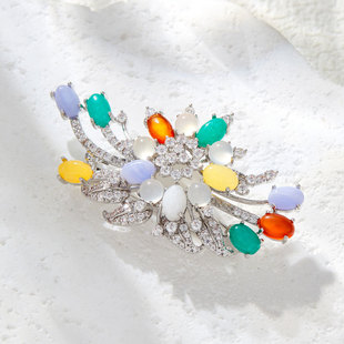 The light luxury and high-end starlight fireworks brooch features an original design of copper alloy, real gold electroplating and zircon imitation pearl pic 4