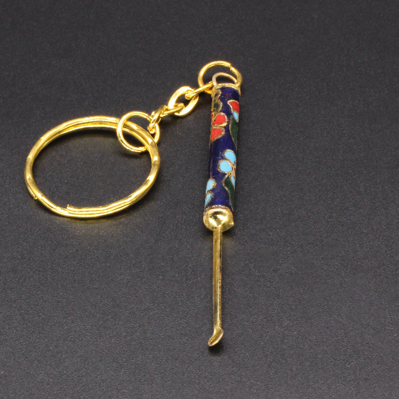 Beijing Cloisonne vintage collection, cloisonne filigree silver blue keychain, pendant ear scoop pic 3