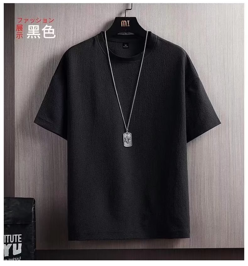 Thin short-sleeved T-shirt for men, new summer style, half-sleeved shirt, cotton and linen solid color loose base layer, white five-quarter sleeve pic 8