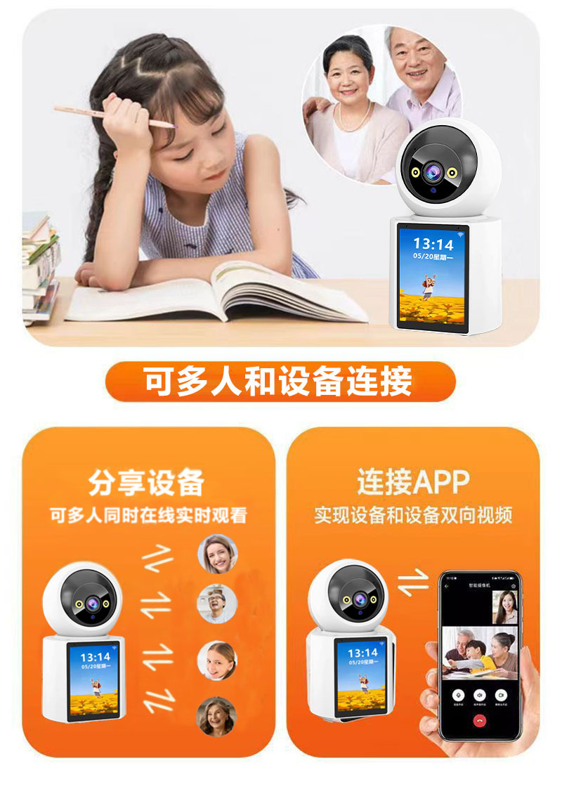 智能双向视频通话AI监控摄像头家用WIFI可视对讲老人小孩一键呼叫详情8