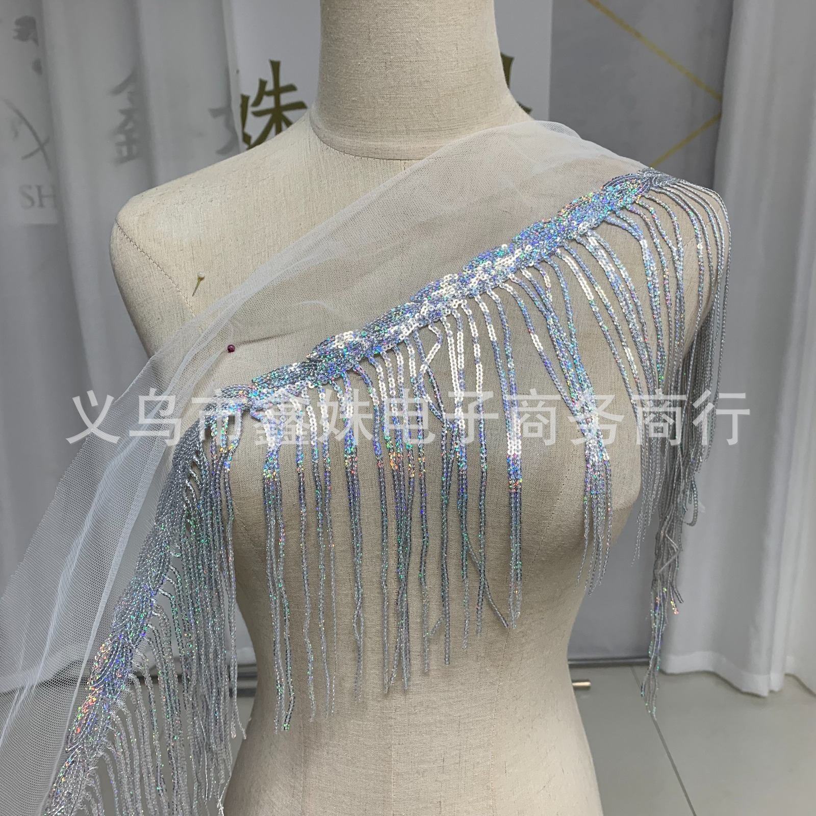 Laser light gold tassels, whiskers, mesh sequins, DIY curtains, stage performance costumes, ribbons pic 6