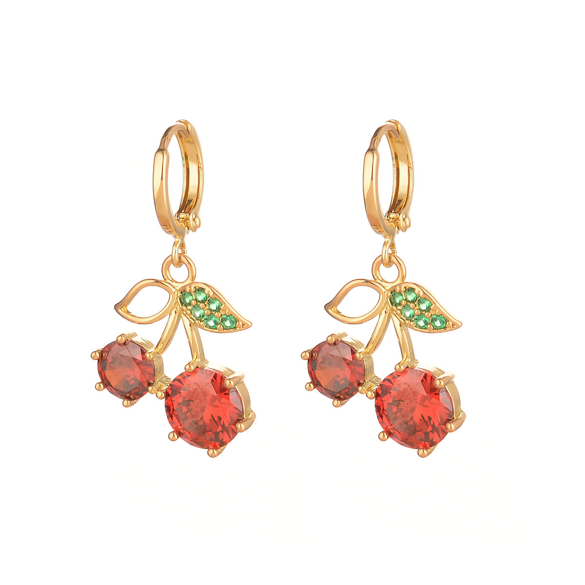 欧美ins樱桃耳环圣诞节设计感镶锆石绿色新年高级感复古甜美耳饰详情19