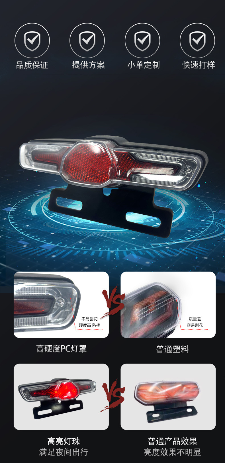 定制通用锂电自行车尾灯36V48V哈雷电动车自闪三合一led夜行警示详情7