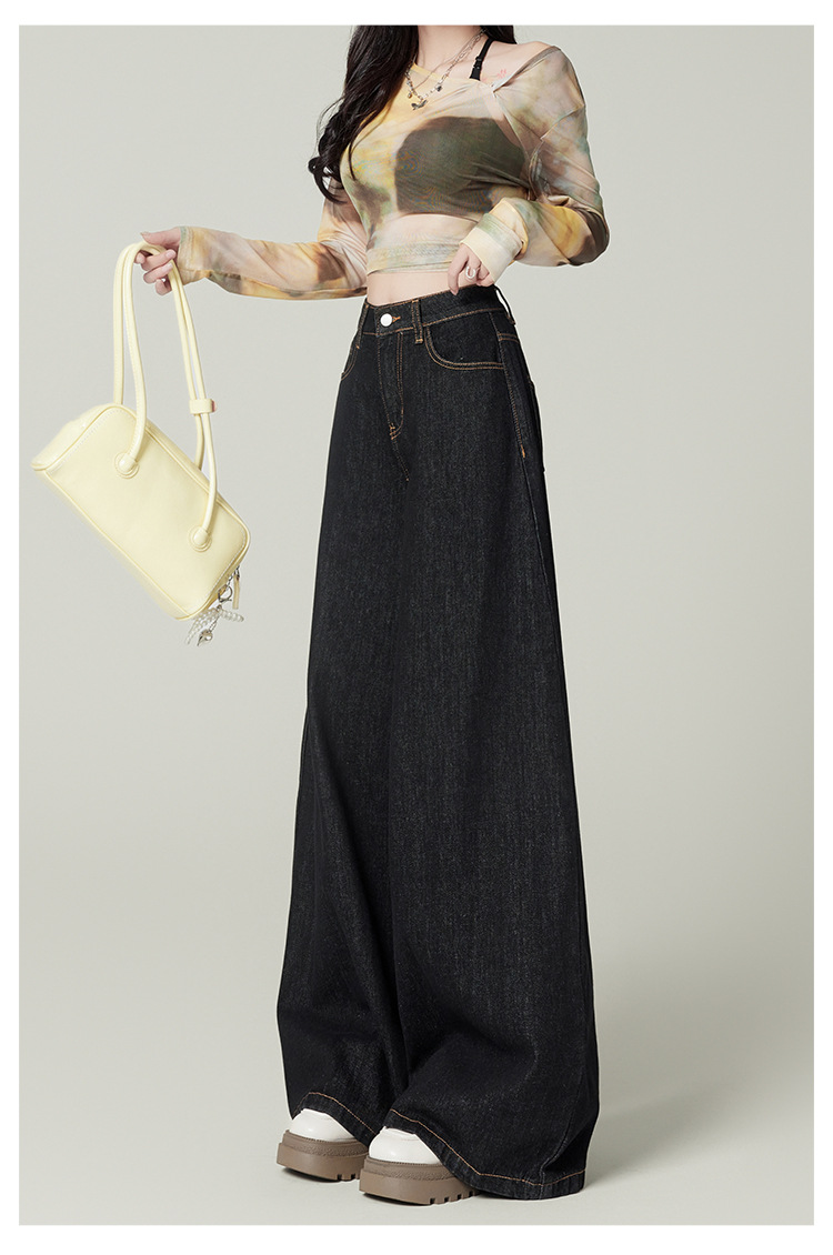 Autumn and winter new denim blue fleece jeans for women, wide-leg, high-waisted, loose design, large-sized versatile jeans 5664 pic 10