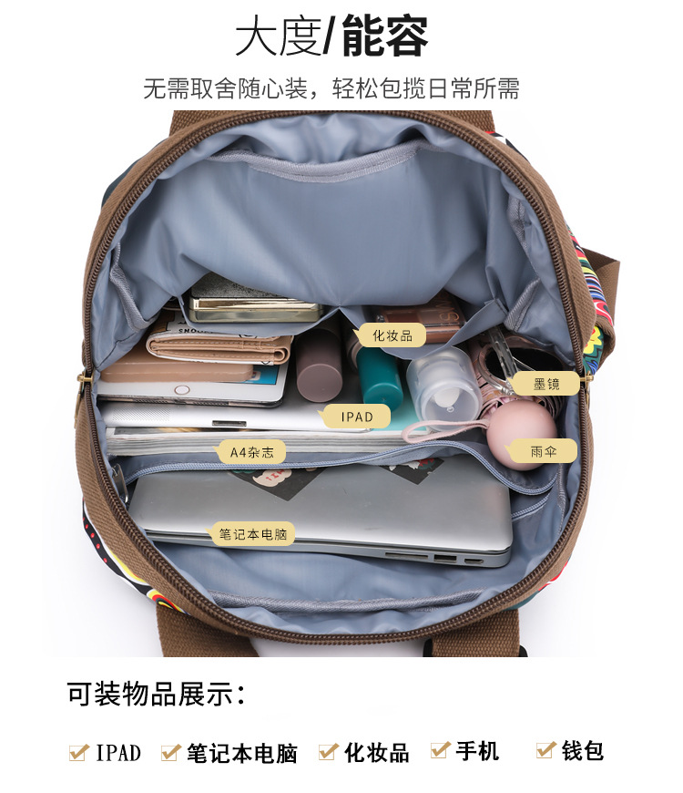 新款女士国潮双肩包时尚印花书包大容量轻便旅行包休闲通勤包女详情11