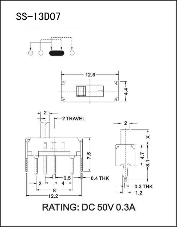 Toggle switch SS13D07VG4 three-position single-row four-pin sliding switch SS-13D07 fluctuation switch pic 5