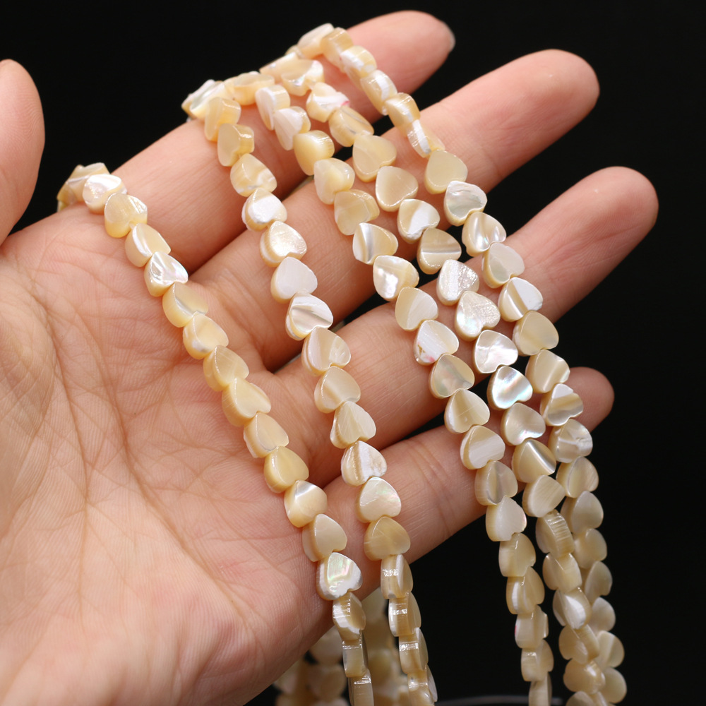 精美天然海水心形白贝黄贝壳串珠DIY饰品手工半成品珠宝制作批发详情8