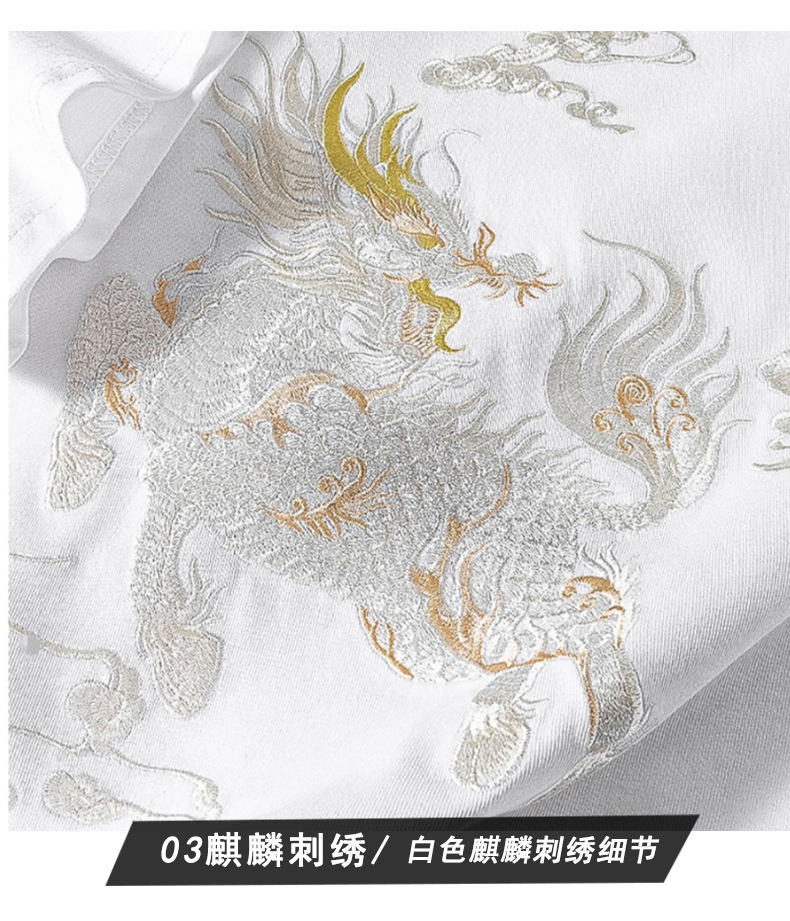 国潮牌中国民族风麒麟刺绣上衣男士宽松圆领百搭白短袖T恤国潮欧货详情22