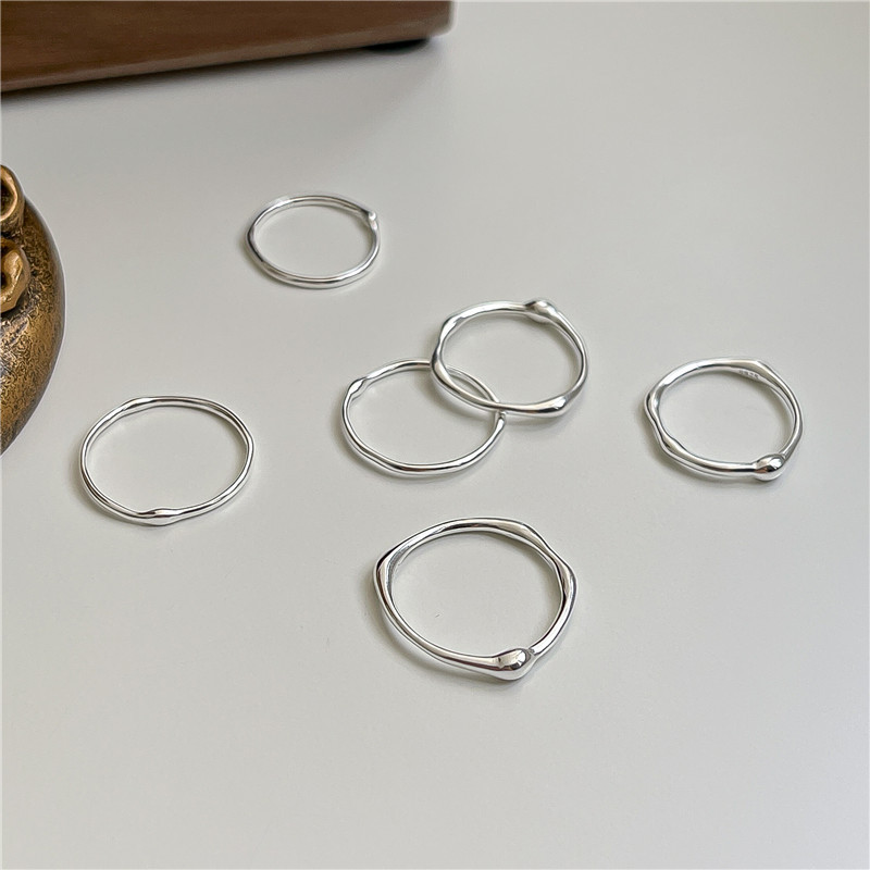 S925 pure silver handcrafted white silver irregular texture fine ring Liquid line finger joint ring overlapping band ring pic 8