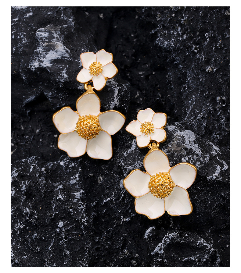 国风精致优雅花朵耳环气质高级感中古耳钉滴釉珐琅复古耳饰耳钉女详情15