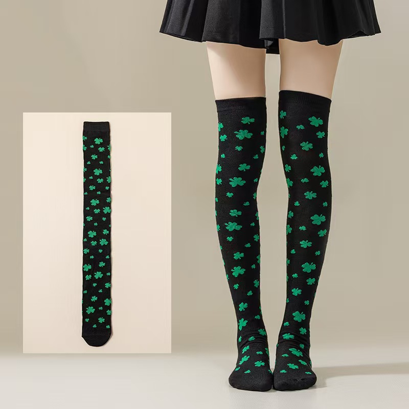 爱尔兰节绿色长筒袜派对三叶草过膝袜圣帕里克节幸运草条纹长筒袜详情12