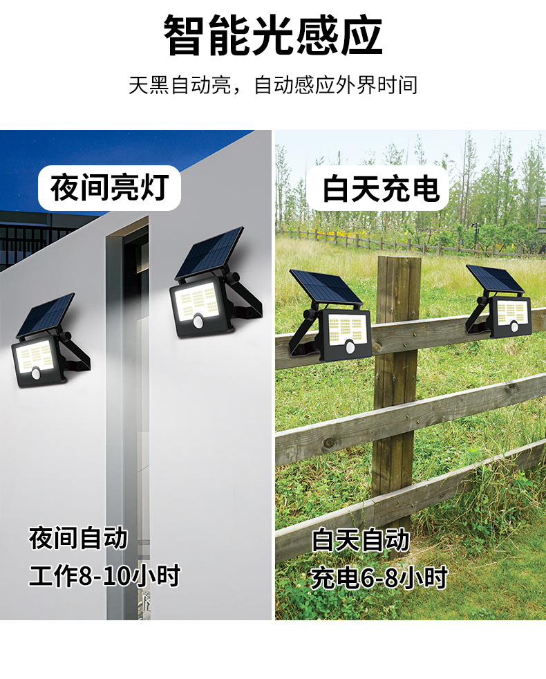 太阳能庭院户外家用照明人体感应路灯农村院子大门口室外防水壁灯太阳能花园灯太阳能壁灯太阳能灯户外路灯太阳能庭院灯跨境批发详情2
