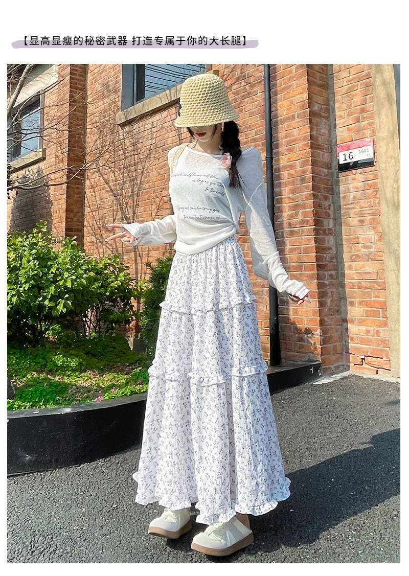 半身裙女春秋冬新款韩式复古蓝色碎花闲慵懒风长裙子高腰 a字裙休详情20