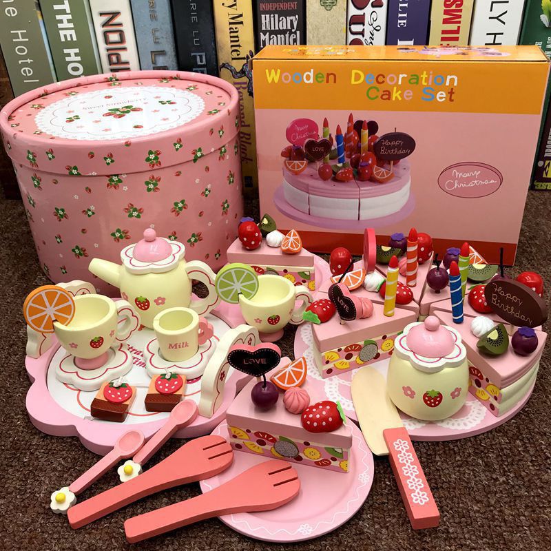 Wooden cut-and-cut fun House kitchen Little princess toy girl New Year Birthday gift simulation cake for children pic 1