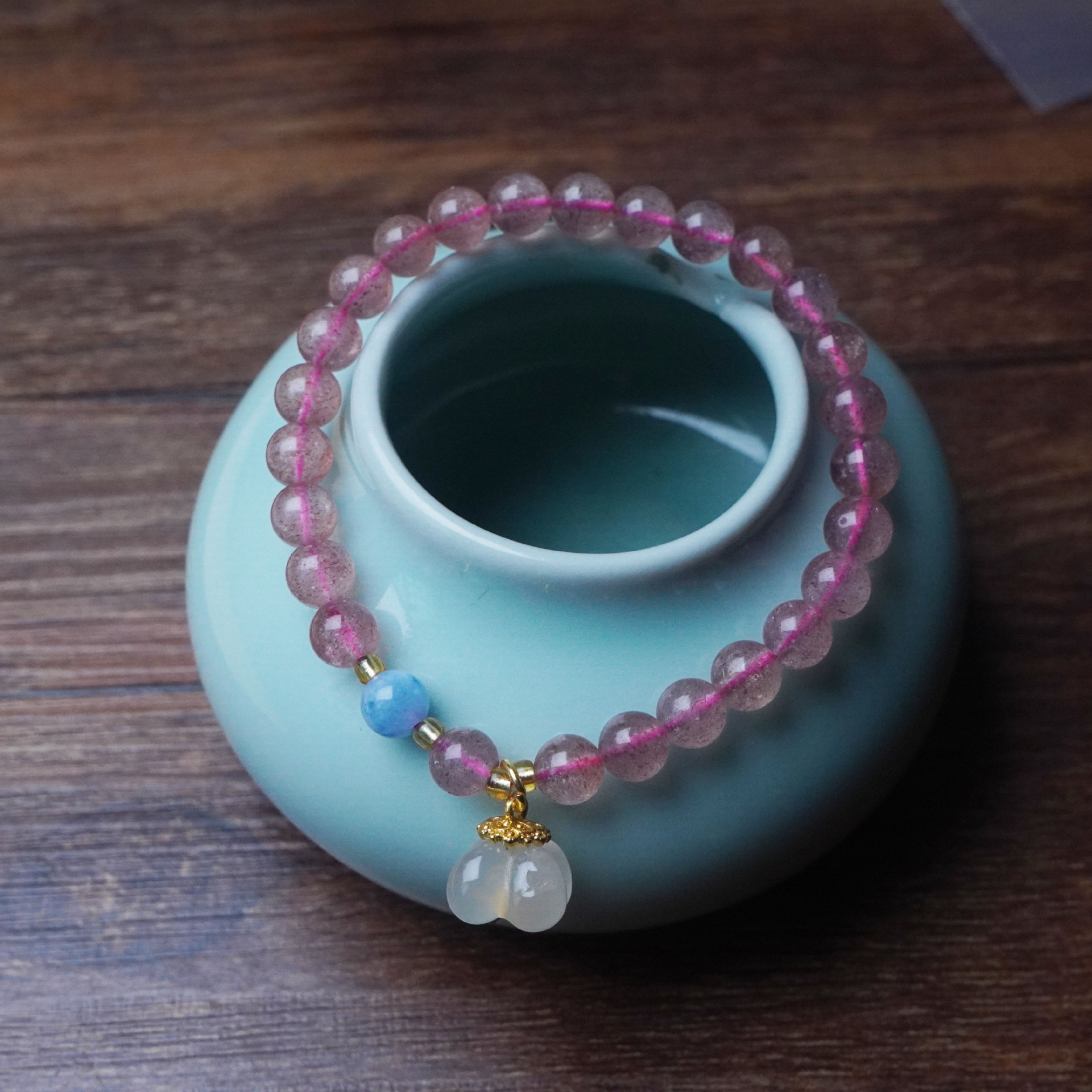 Natural fresa cristal de ágata pulsera con cuentas mujer frescura dulce flor de melocotón colgante premium sense mano pinchos accesorios pic 11