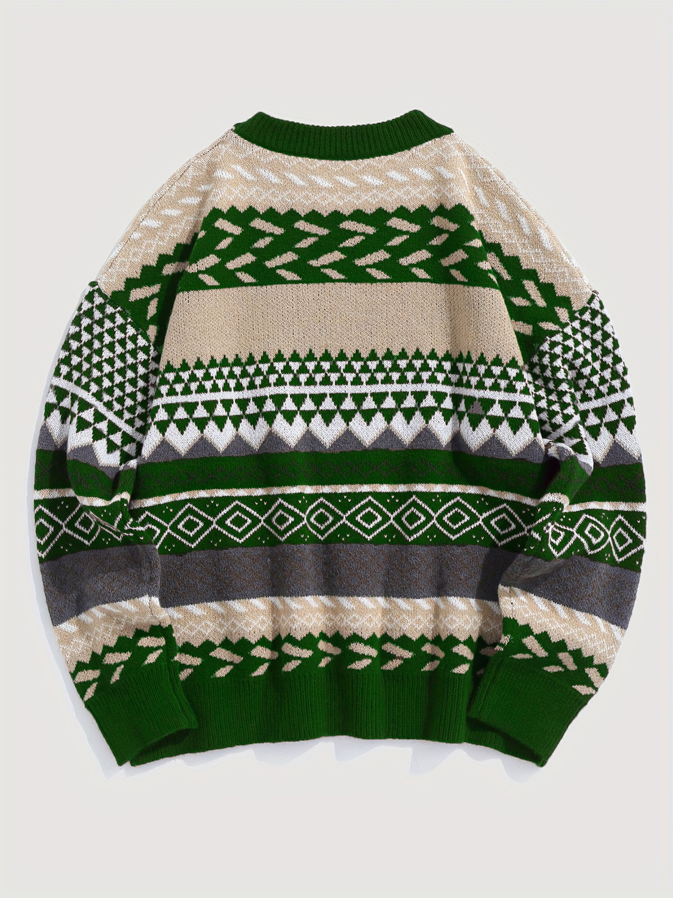 The new autumn and winter warm, soft and retro knitted sweater with a pullover, round neck and long sleeves, and a contrasting color diamond-shaped pattern sweater is versatile for women pic 12