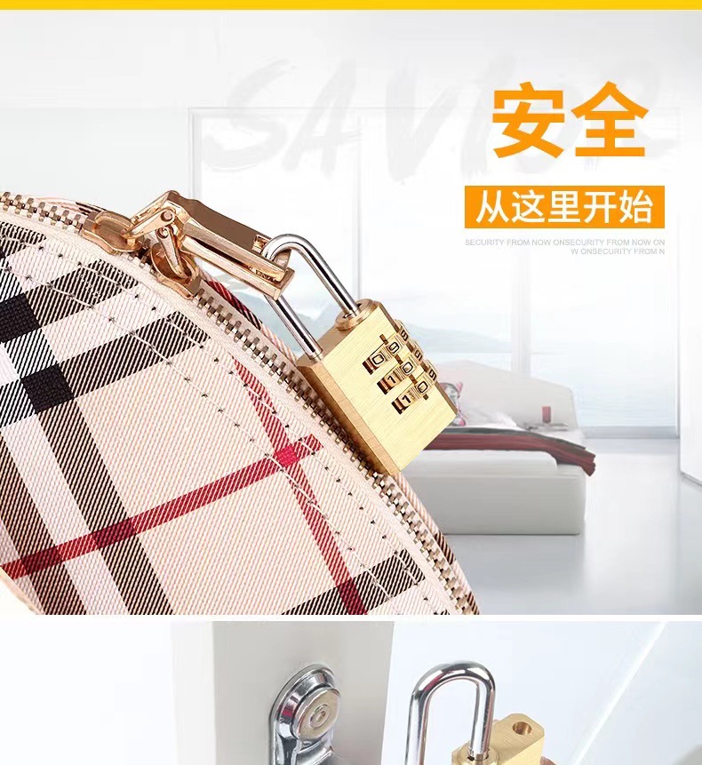 全铜小密码挂锁储物4位拉杆箱密码锁旅行箱包健身房家用纯铜锁挂锁详情7