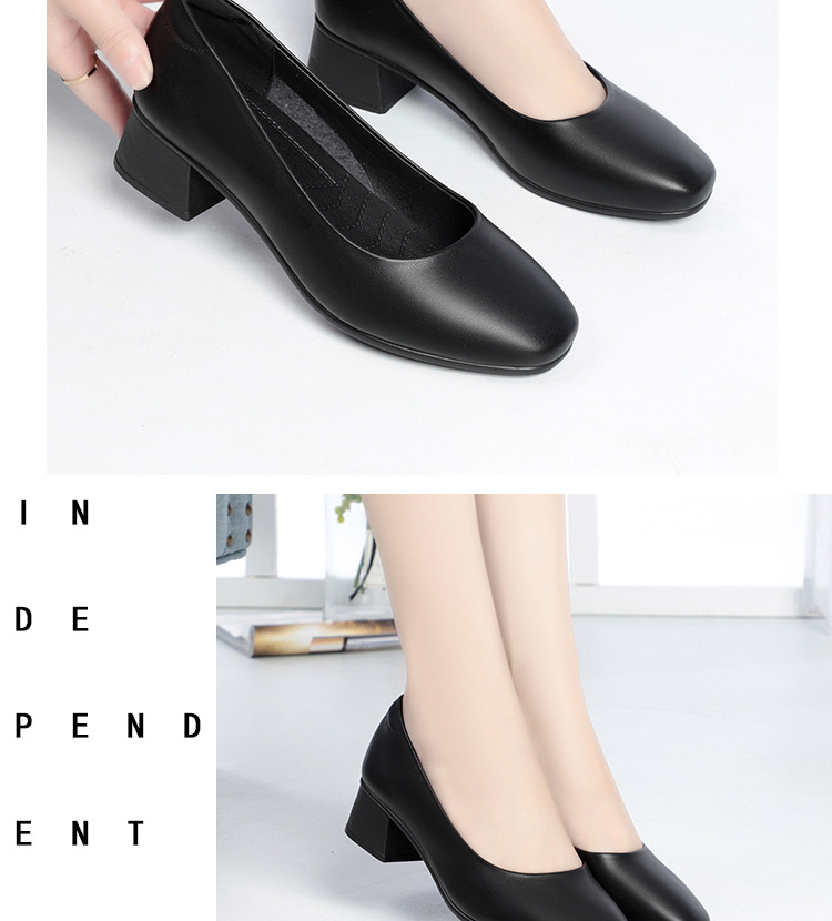 春秋新款方头浅口低跟舒适百搭轻便透气一脚蹬粗跟女士休闲工作鞋详情12